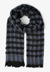 Granatowy Ażurowy Szalik z Bawełny i Wiskozy Goha. Niebieskie szaliki damskie Born2be, z aplikacjami, z bawełny. Za 49.99 zł.