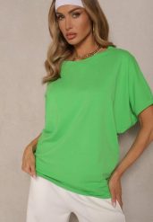 Zielony T-shirt Oversize o Przedłużonym Kroju Echinopa. Zielone t-shirty damskie Renee, bez wzorów, z bawełny, bez kołnierzyka, bez ramiączek. Za 29.99 zł.