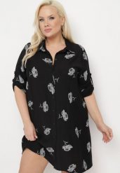 Czarna Koszulowa Sukienka z Guzikami i Regulowanymi Rękawami Xatella. Czarne sukienki damskie Born2be, plus size, bez wzorów, bez kołnierzyka, plus size, bez ramiączek, midi, dopasowane. Za 59.99 zł.