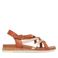 Sandały Skechers. Brązowe sandały damskie Skechers, bez wzorów, bez obcasa, na płaskiej podeszwie, bez zapięcia. Za 199.99 zł.