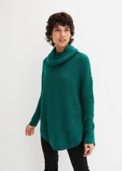Sweter oversize. Zielone swetry nierozpinane damskie bonprix, w ażurowe wzory, bez kołnierzyka, bez ramiączek. Za 99.99 zł.