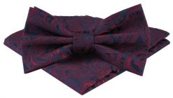Mucha Męska w Zestawie z Poszetką - Alties - Granat i Bordo, Paisley. Czerwone krawaty i muchy Alties, bez wzorów, eleganckie. Za 65.00 zł.