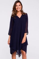 Sukienka wieczorowa oversize szyfonowa asymetryczna boho granat. Sukienki damskie Stylove, na randkę, l, bez wzorów, z szyfonu, boho, z asymetrycznym kołnierzem, bez ramiączek, asymetryczne. Za 269.00 zł.