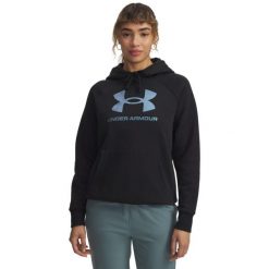 Bluza damska z kapturem Under Armour Rival Shimmer. Czarne bluzy damskie Under Armour, s, bez wzorów, z bawełny, bez ramiączek, z kapturem. Za 274.10 zł.