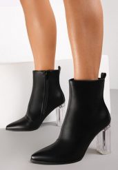 Czarne Botki Caedence. Czarne botki damskie Renee, na jesień, bez wzorów, z materiału, eleganckie, ze szpiczastym noskiem, bez obcasa, na obcasie, bez zapięcia. Za 39.99 zł.