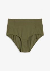 Figi bikini z wysoką talią. Zielone bikini bonprix, bez wzorów. Za 47.99 zł.