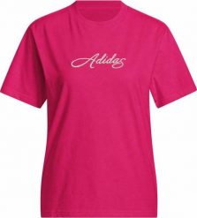 Adidas Koszulka damska adidas Cursive Wordmark Graphic fuksja KT2611 2XL. Czerwone bluzki damskie Adidas, xl, bez wzorów, bez kołnierzyka, bez ramiączek. Za 164.89 zł.