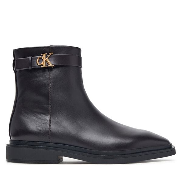 Botki Calvin Klein. Brązowe botki damskie Calvin Klein, bez wzorów, bez obcasa, na płaskiej podeszwie, bez zapięcia. Za 749.99 zł.