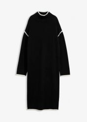 Sukienka dzianinowa z mieszanki bawełny. Czarne sukienki damskie bonprix, bez wzorów, z bawełny, bez kołnierzyka, bez ramiączek. Za 149.99 zł.