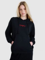 4F Bluza dresowa nierozpinana z kapturem damska - czarna XL. Czarne bluzy damskie 4F, xl, bez wzorów, z bawełny, sportowe, bez ramiączek, z kapturem. W wyprzedaży za 89.99 zł.
