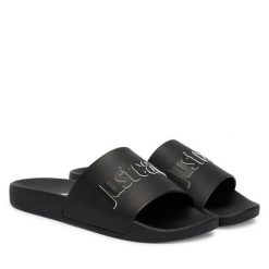 Klapki Just Cavalli. Czarne klapki damskie Just Cavalli, bez wzorów, bez obcasa, bez zapięcia. Za 329.99 zł.