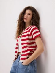 Kardigan w paski - wielobarwny. Kardigany damskie Reserved, l, bez wzorów, z bawełny, bez kołnierzyka. Za 99.99 zł.