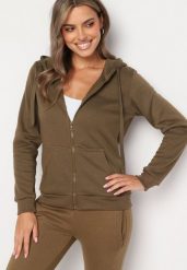 Ciemnozielona Bluza z Kapturem Sithi. Zielone bluzy damskie Born2be, l, bez wzorów, z jeansu, klasyczne, bez ramiączek, z kapturem. Za 59.99 zł.