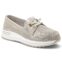 Półbuty damskie Artiker, cholewka ze skóry naturalnej perforowana struktura metaliczne wykończenie, złote, 58C0485. Żółte półbuty damskie Artiker, bez wzorów, ze skóry, bez obcasa, bez zapięcia. Za 219.00 zł.