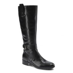 Czarne Kozaki Lemar Damskie Eleganckie Obuwie. Czarne kozaki damskie Lemar, bez wzorów, ze skóry, bez obcasa, na obcasie, bez zapięcia. Za 269.00 zł.