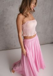 Różowa Rozkloszowana Spódnica z Bawełny w Stylu Preppy Petrra. Czerwone spódnice damskie Renee, na co dzień, bez wzorów, z bawełny, maxi, dopasowane. Za 149.99 zł.