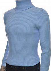 Leccos Sweter z golfem golf męski bawełniany dopasowany w prążek błękitny M. Niebieskie swetry męskie Leccos, m, bez wzorów, z bawełny, bez kołnierzyka, bez ramiączek. Za 99.00 zł.