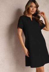 Czarna Trapezowa Sukienka Mini z Krótkim Rękawem i Kieszeniami Vrea. Czarne sukienki damskie Renee, na spotkanie biznesowe, l, bez wzorów, eleganckie, bez kołnierzyka, bez ramiączek, mini, trapezowe. Za 74.99 zł.