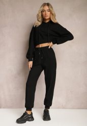 Czarny Komplet Dresowy ze Spodniami Joggerami i Bluzą z Kapturem Fomstia. Czarne bluzy damskie Renee, l, bez wzorów, z dresówki, bez ramiączek, z kapturem. Za 179.99 zł.