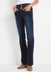Modelujące jeansy, krój bootcut, high waist. Niebieskie jeansy damskie bonprix, bez wzorów, z jeansu, z podwyższonym stanem. Za 189.99 zł.