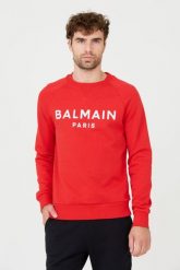 BALMAIN Czerwona bluza Printed Sweatshirt. Czerwone bluzy męskie Balmain, m, bez wzorów, bez ramiączek, bez kaptura. W wyprzedaży za 1,999.99 zł.