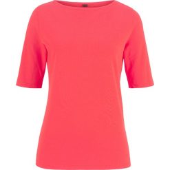 Shirt z dekoltem w łódkę, krótki rękaw, z bawełny organicznej. Czarne koszulki sportowe damskie bonprix, bez wzorów, z bawełny, bez ramiączek. Za 39.99 zł.
