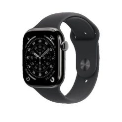 Zegarek sportowy Apple Watch Series 11 42 mm Antracytowy Tytan z Czarnym Paskiem. Czarne zegarki męskie Apple, bez wzorów, ze skóry. Za 3,550.55 zł.