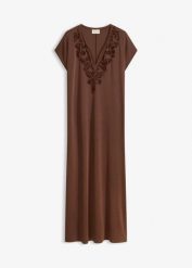 Sukienka tunikowa z haftem. Niebieskie sukienki damskie bonprix, bez wzorów, bez kołnierzyka, bez ramiączek. Za 139.99 zł.