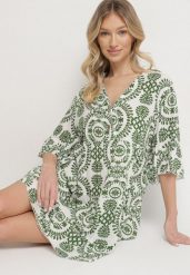 Zielona Bawełniana Sukienka Rozkloszowana z Guzikami Janisse. Zielone sukienki damskie Born2be, na co dzień, m, bez wzorów, z bawełny, eleganckie, bez kołnierzyka, bez ramiączek, mini, proste. Za 49.99 zł.