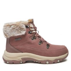 Botki Skechers. Czerwone botki damskie Skechers, bez wzorów, bez obcasa, na płaskiej podeszwie, bez zapięcia. Za 379.99 zł.
