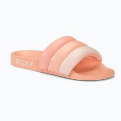 Klapki damskie ROXY Puff It. Brązowe klapki damskie Roxy, bez wzorów, sportowe, bez obcasa, bez zapięcia. Za 119.99 zł.