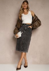 Czarna Jeansowa Spódnica z Bawełny High Waist z Rozcięciem i Paskiem w Zestawie Isanira. Czarne spódnice damskie Renee, do pracy, l, bez wzorów, z bawełny, biznesowe, z podwyższonym stanem, midi, proste. Za 129.99 zł.