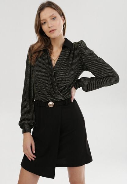 Czarno-Złota Sukienka Flutterfruit. Czarne rajstopy i pończochy Born2be, bez wzorów. Za 129.99 zł.