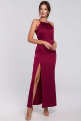 Długa sukienka wieczorowa na wesele halter neck bordo satyna. Czerwone sukienki damskie Makover, na studniówkę, l, bez wzorów, z elastanu, eleganckie, bez kołnierzyka, bez ramiączek, maxi, dopasowane. W wyprzedaży za 244.00 zł.