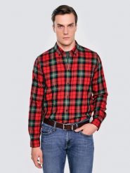 Koszula męska w kratę czerwona Sensitewo 603. Czerwone koszule męskie BIG STAR, l, bez wzorów, z jeansu, eleganckie, bez kołnierzyka, bez ramiączek. W wyprzedaży za 139.99 zł.