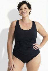 Damski Strój kąpielowy marszczenie miękkie miseczki ramiączka z regulacją. Fioletowe stroje kąpielowe damskie Ulla Popken, plus size, bez wzorów, z elastanu. Za 211.99 zł.
