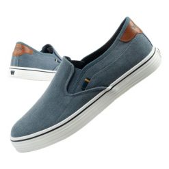 Buty sportowe trampki męskie Wrangler Calypso Slip-On. Niebieskie trampki męskie Wrangler, bez wzorów, eleganckie, bez zapięcia. Za 169.00 zł.