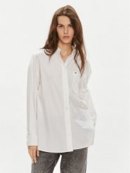 Tommy Jeans Koszula Essential DW0DW18659 Biały Oversize. Białe koszule damskie Tommy Jeans, m, bez wzorów, z bawełny, bez kołnierzyka, bez ramiączek. Za 419.99 zł.