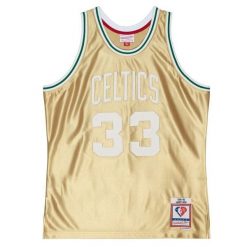 Koszulka Boston Celtics Swingman 1985/86. Żółte bluzki damskie Mitchell & Ness, bez wzorów, sportowe, bez kołnierzyka, bez ramiączek. Za 676.50 zł.