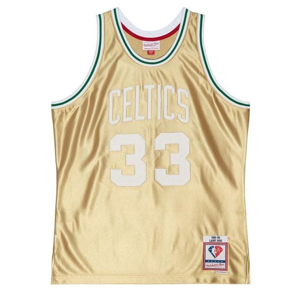 Koszulka Boston Celtics Swingman 1985/86. Żółte bluzki damskie Mitchell & Ness, bez wzorów, sportowe, bez kołnierzyka, bez ramiączek. Za 676.50 zł.