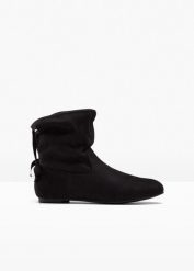 Botki z kokardą. Czarne botki damskie bonprix, bez wzorów, bez obcasa, bez zapięcia. Za 142.99 zł.