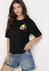 Czarny T-shirt z Bawełną i Motywem Awokado Addixa. Czarne t-shirty damskie Born2be, m, bez wzorów, z bawełny, klasyczne, bez kołnierzyka, bez ramiączek. Za 79.99 zł.