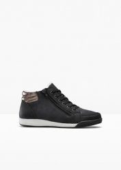 Ocieplane sneakersy za kostkę z zamkiem błyskawicznym. Czarne obuwie sportowe damskie bonprix, na zimę, bez wzorów, z materiału, bez zapięcia. Za 124.99 zł.