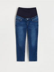 Jeansy mom fit - niebieski. Niebieskie jeansy damskie Reserved, bez wzorów, z denimu. W wyprzedaży za 119.99 zł.