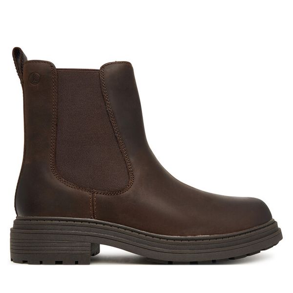 Sztyblety Clarks. Brązowe botki damskie Clarks, bez wzorów, bez obcasa, na płaskiej podeszwie, bez zapięcia. Za 569.99 zł.