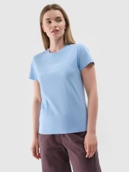 4F T-shirt slim z nadrukiem damski - niebieski S. Niebieskie t-shirty damskie 4F, s, bez wzorów, z dzianiny, klasyczne, bez kołnierzyka, bez ramiączek. Za 29.99 zł.