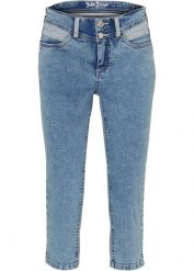 Dżinsy Skinny ze stretchem, mid waist, dł. za kolano. Niebieskie jeansy damskie bonprix, bez wzorów, z jeansu, krótkie. Za 99.99 zł.