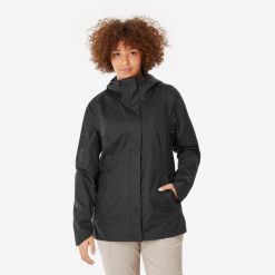 Kurtka turystyczna damska Quechua NH500 wodoodporna. Zielone kurtki sportowe damskie QUECHUA, xl, bez wzorów, z materiału, bez ramiączek, bez kaptura, trekkingowe. Za 179.99 zł.