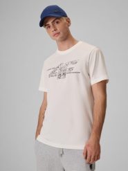 4F T-shirt regular z nadrukiem męski - kremowy L. Białe t-shirty męskie 4F, l, bez wzorów, z bawełny, bez kołnierzyka, bez ramiączek. Za 69.99 zł.
