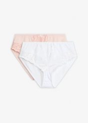 Figi maxi z kwiatową koronką (2 szt.). Czerwone majtki damskie bonprix, z koronki. Za 77.99 zł.